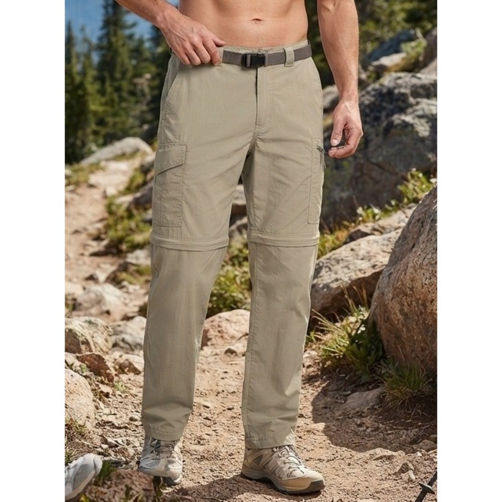 Columbia Convertible Hiking Cargo Pants Men's 32x30 Beige Nylon Zip Off 90s Y2K